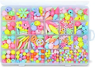 IBAMA 24 Grids DIY Candy Color Love Beads Fruit Beads Mickey Head Round Beads Flower Beads Butterfly Beads DIY Handmade Beads jewelry Making Set with Box(450pcs)