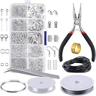 KATGROCHIR Jewelry Making Kit, Jewelry DIY Set Jewelry Findings Starter Kit Jewelry Beading Making and Repair Tools Kit with Pliers, Silver Beads, Crimp Beads, Bracelet Clasps and Closures for Beading