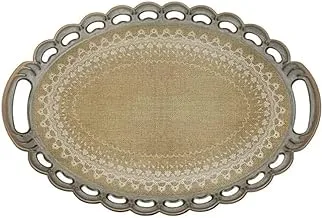 Alsaif Gallery Oval Serving Tray with Simplah Pattern Gilded Black Glass