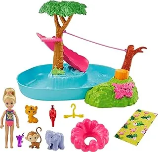 ​Barbie and Chelsea The Lost Birthday Splashtastic Pool Surprise Playset with Chelsea Doll (6-in), 3 Baby Animals, Slide, Zipline & Accessories, Gift for 3 to 7 Year Olds GTM85