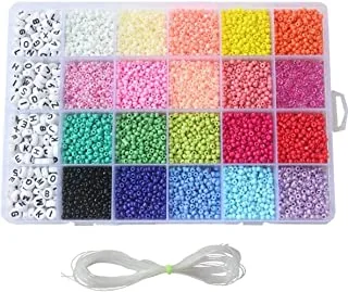 SKY-TOUCH DIY Seed Beads, 3300 Letter Beads And Pony Beads 24-Grid Bead Kit Set Rope Mini Seed Beads Set For Jewelry Making Bracelet Beads Diy Crafts Beading Needles For Jewelry Bracelet Making（4Mm）