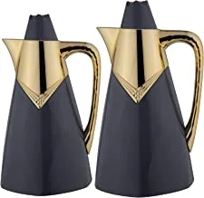 Al Saif Ghinaa 2 Pieces Coffee and Tea Vacuum Flask Set, Size:0,75/1,0 Liter,colour:Grey/Gold