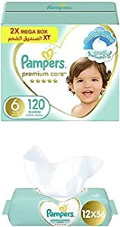 Pampers Premium Care, Size 6, 120 Diapers + 672 Sensitive Protect Wet Wipes