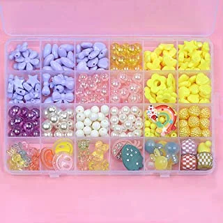 IBAMA 24 Grid Diy Beads Including Smiley Face Beads, Transparent Artificial Pearls, Bow beads, Bear Beads, Star Beads, Used for Bracelets, Necklaces and Earrings Craftsmanship 450pcs