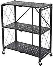 ECVV SHOWAY Multi Shelf Foldable Storage Shelves for Garage Kitchen Home Closet, Metal Wire, Organizer Rack on 4'' Wheel Casters, Rack, 3Shelf Black, 3-Layer