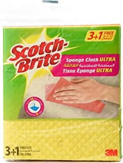 Scotch-Brite Multi-Purpose Sponge Cloth Wipe ULTRA | Quickly soaks up any liquid | Wipes like a cloth, absorbs like a sponge | Kitchen cloth | Cleaning cloth | Sponge cloth | 4 units (3+1 Free)/pack