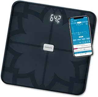 medisana BS 450 connect, digital body analysis scale 180 kg / 396 lbs black personal scale for measuring body fat, body water, muscle mass and bone weight, body fat scale with body analysis app