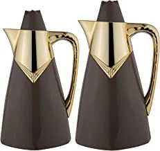 Al Saif Ghinaa 2 Pieces Coffee and Tea Vacuum Flask Set, Size:0,75/1,0 Liter,colour:Brown/Gold