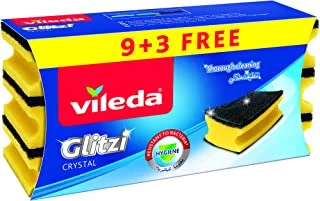 Vileda Glitzi dishwashing Sponge 9+3 pieces high foam scourer For tough dirt, vileda sponge for dishes with an abrasive side removes the most stubborn dried dirt and has an antibacterial effect.