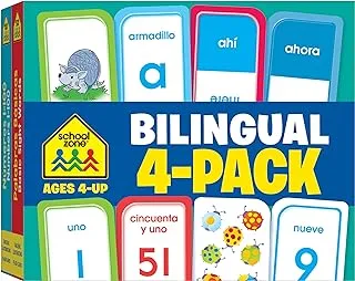 School Zone - Bilingual Spanish/English Flash Cards 4-Pack - Ages 4+, Preschool to Kindergarten, ESL, Language Immersion, ABCs, Sight Words, and More (Flash Card 4-pk) (English and Spanish Edition)