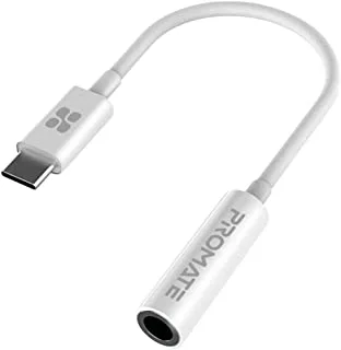 محول Promate USB-C ™ إلى 3.5 مم ، استريو ديناميكي ، مهايئ كابل موصل ميكروفون Aux بصوت عالي الدقة لأجهزة UBC-C والموسيقى والمكالمات ، AUXLink-C