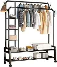AccLoo Clothes Hanger Stand, Double Rail Clothes Rack with 3-Tier Storage Shelf, Clothes Stand w/ 2-Tier Bottom Shelf, Clothes Garment Coat Rack for Hanging Coats, Skirts, Shirts, Sweaters, Shoe