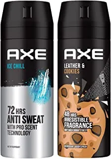 Axe Men Deodorant Body Spray, Leather & Cookies, 150ml + Axe Men Antiperspirant Deodorant Spray, Ice Chill, 150ml