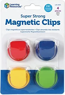 Learning Resources Super Strong Magnetic Clips,Set of 4 Clips, Holds Up to 20 Pounds, Home and Office Supplies, Back to School Supplies,Teacher Supplies