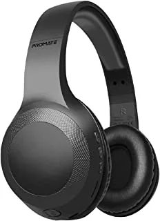 Promate Wireless Headphone, Powerful Deep Bass Bluetooth v5.0 Headphone with MicroSD Playback, 3.5mm Wired Mode, Hi-Fi Stereo Sound, 5H Playtime, Built-In Mic and Control for Smartphones, LaBoca Black
