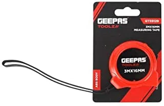 Geepas Toolz Measuring Tape, 3 m x 12.5 mm Size, Red/Black