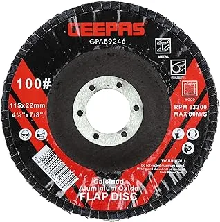 Geepas Angle Grinders Flap Disc, Grit P100, 115 mm x 22.2 mm Size, Black