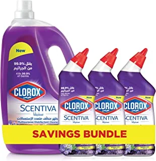 Clorox Scentiva Savings Bundle (Clorox Scentiva Multipurpose Disinfectant Floor Cleaner, Tuscan Lavender 3L + Clorox Scentiva Toilet Cleaner (709 x 3) ml, Tuscan Lavender)