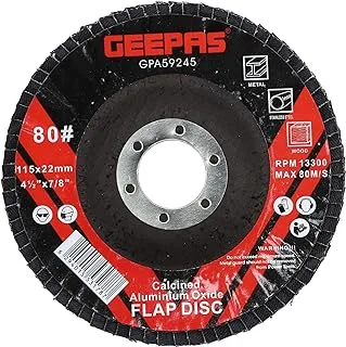Geepas Angle Grinders Flap Disc, Grit P80, 115 mm x 22.2 mm Size, Black
