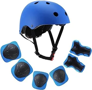 Lixada Kids 7 In 1 Helmet And Pad Set Adjustable Kids Knee Pads Elbow Pads Wrist Guards For Scooter Skateboard Roller Skating Cycling, Blue, Mumoo Bear