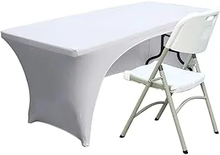 SHOWAY Spandex Table Cover 6 ft. Fitted 30+ Colors Polyester Tablecloth Stretch Spandex Table Cover-Table Toppers 6 FT Table Cover Open Back 6ft Table Cover Open Back White