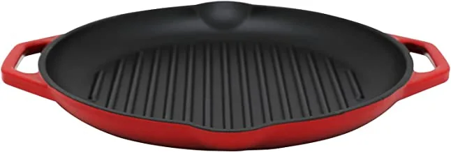 Porcila Enamel Cast Iron Grill Pan with Enamel Coating, 26 cm, Red