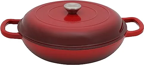 Porcila Enamel Cast Iron Casserole with Lid and Enamel Coating, 30 cm, Red