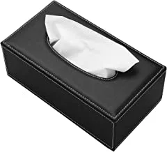 ECVV Rectangular PU Leather Facial Tissue Box Napkin Holder for Home Office, Car Automotive Decoration Black