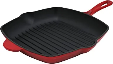 Porcila Enamel Cast Iron Grill Pan with Enamel Coating, 32 cm, Red