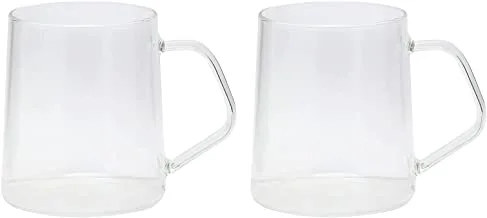 Reem 2 Peices Borosilicate Glass Cup, 300 ml, Clear