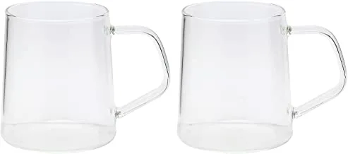 Reem 2 Peices Borosilicate Glass Cup, 200 ml, Clear