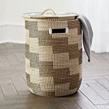 Ayra Ethnic Seagrass Woven Laundry Basket with Lid | Versatile Storage Hamper with Handles | Basket Storage Ideal for Bathroom, Bedroom, Utility Room | Basket Organizer for Clothes, Toys and Towels