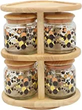 Trust Pro Rubber Wood & Glass Revolving Storage Set, Includes 6 Jars with Air-Tight Seals, Multicolour