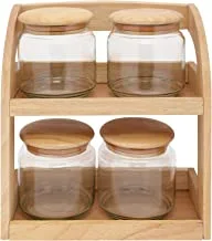 Trust Pro Rubber Wood & Glass Space Saver Storage Set, Includes 4 Jars with Air-Tight Seals, Multicolour