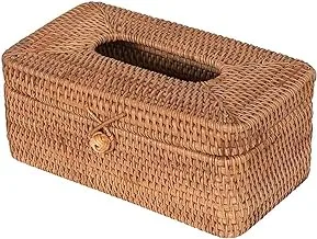 Ayra Ethnic Natural Rattan Handmade Tissue Box Cover | Napkin Box with Lid | Paper Towel Holder Dispenser | Tissue Holder for Bathroom, Bedroom, Office, Living Room and Kitchen (Rectangle)