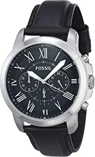 Fossil Leather Mens Quartz Watch, Black, 44 milimeters, Strap