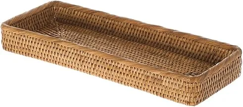 Kouboo La Jolla Elongated Rattan Vanity Tray, Honey-Brown, Wicker, 41.27 x 15.24 x 5.08 cm