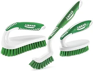 Libman Three Different Durable Brushes for Grout, Tile, Bathroom, Kitchen. Easy to Handle, Strong Fibers for Tough Messes – Family Made in The USA, PET, Green White, Unisex Lot 2406