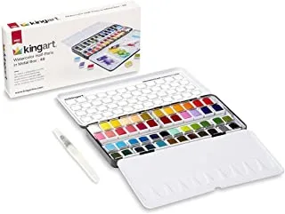 KINGART PRO Artist, Tin Box with Water Brush Watercolor Half-Pans, 48 Vibrant Colors Piece,518-48