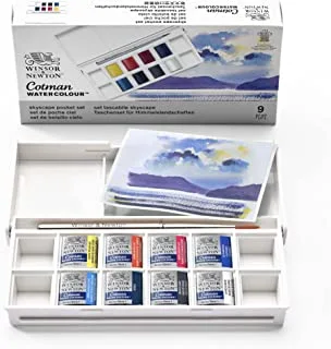 Winsor & Newton Cotman Watercolour Skyscape Pocket Set, Watercolour Paints Set, Vibrant Watercolour Paints with Excellent Transparency in 8 Colours Set with Pocket Brush - Sky Landscapes