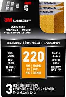 إسفنجة صنفرة مزدوجة الزاوية 3M SandBlaster Gold ، 4.5 بوصة × 2.5 بوصة × 1 بوصة ، 220 حصى ، 3 / عبوة
