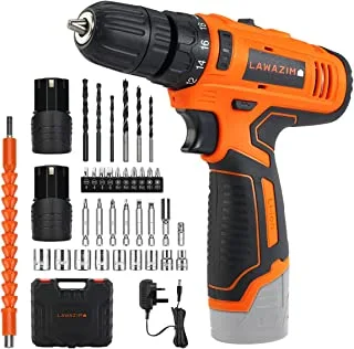 Lawazim Impact Cordless Drill 12V Set with 2 Lithium Ion Batteries 1300mAh |Screwdriver| 35pcs Accessories & Kitbox | 10mm Chuck | Variable Speed