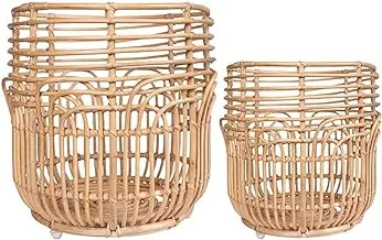 Ayra Ethnic Rattan Woven Laundry Basket | Versatile Storage Hamper | Basket Storage Ideal for Bathroom, Bedroom, Utility Room | Basket Organizer for Clothes, Toys, Towels and Pillows (Set of 2)