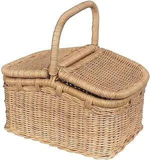 Ayra Rattan Picnic Basket with Lid, Brown