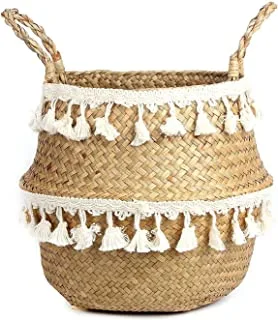 Ayra Handwoven Wicker Storage Plant Basket | 14.5” Diameter Bohemian Style Plant Pot Basket | Belly Basket with Handles | Multi-Purpose Storage Solution | Sturdy and Durable Construction (Large)