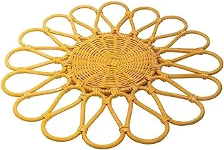 Ayra Rattan Flower Shaped Placemat, Brown - Handwoven Dining Table Plate Mats - Heat Resistant and Stain Protection - Perfect Place Mats for Dining Table, Kitchen Table and Events