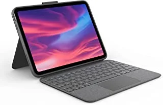 Logitech Combo Touch Detachable Keyboard Case for iPad (10th gen) with Large Precision Trackpad, Full-Size Backlit Keyboard, and Smart Connector Technology, Arabic Layout - Grey