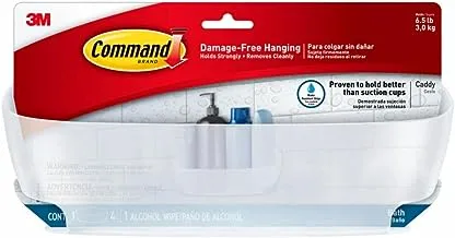 Command Bath Shower Caddy Clear Frosted| support 3 kg| Clear color | Water-Resistant Strips | Organize | Decoration | No Tools | Holds Strongly | Damage-Free Hanging | 1 Caddy + 4 Strips/pack