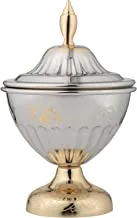 Al Saif Iron Nickel Plated Date Bowl with Gold Knob and Base, 12.3 cm x 14.7 cm Size
