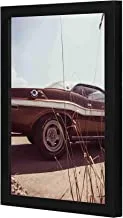 LOWHA Black Muscle Car Near Brown Grass during Daytime Wall art wooden frame Black color 23x33cm By LOWHA